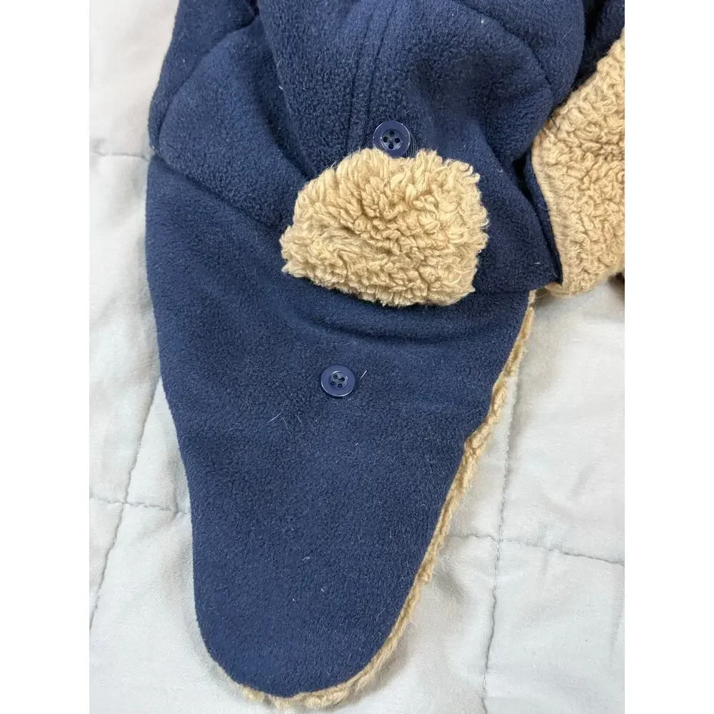 Gap Kids Navy Blue Tan Trapper Hat Fleece Sherpa Plush LIning Ear Flaps Hat